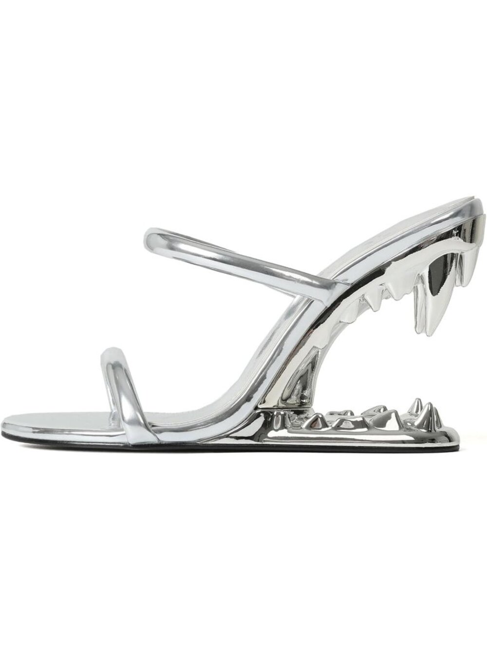 Women's Silver Strappy Heel Round Open Toe Metallic Shark Tiger Teeth Sandals
